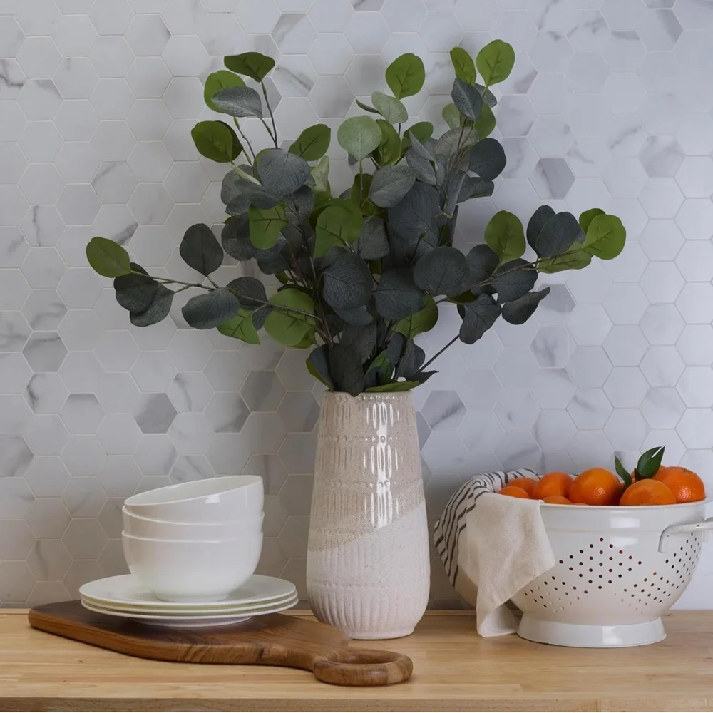 Eucalypus Artificial Greenery Stem, Fake Plants for Home Decoration, Set of 6